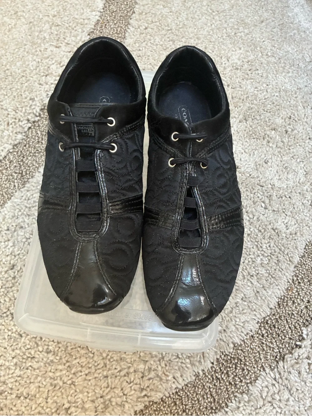 Coach Kellee black signature quilted fashion sneakers with patent leather trim